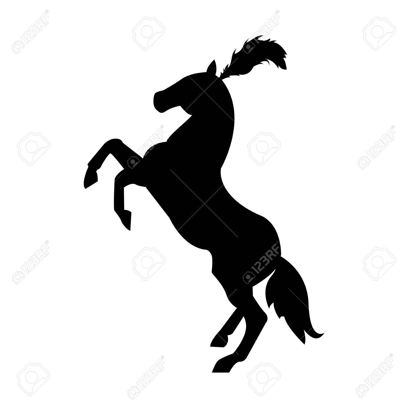 頭、馬のロゴのバッジに羽とサーカスの馬シルエットのイラスト