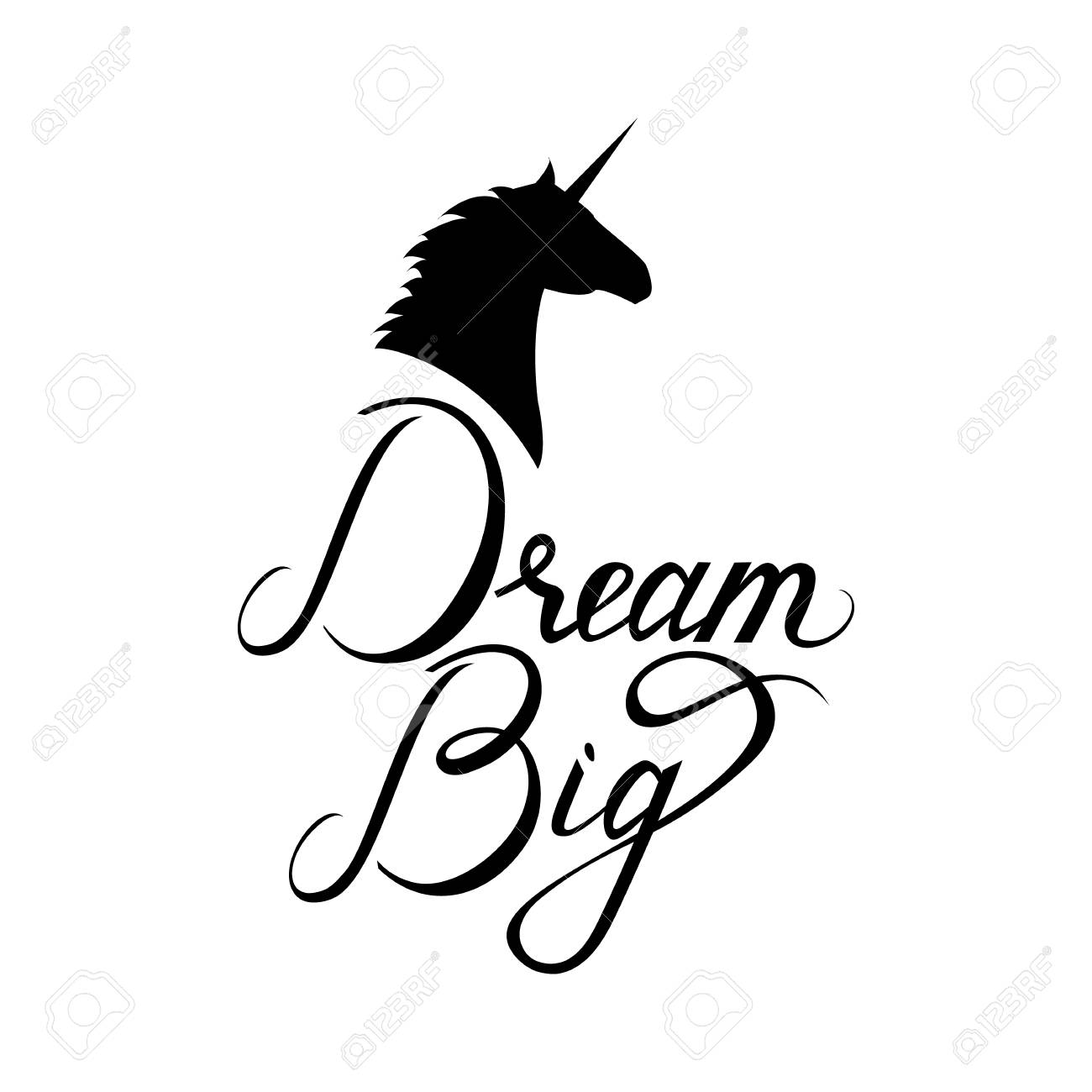 unicorn head silhouette with text dream big inspirational illustration design for print banner poster dream big phrase on unicorn royalty free svg cliparts vectors and stock illustration image 86472045