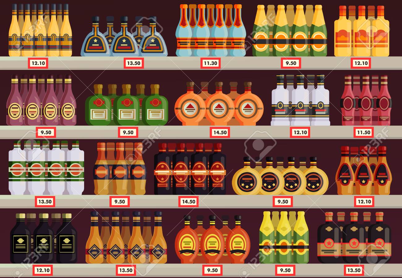 Pub or tavern, alcohol shop or store stall vector image - 96214795 Pub or tavern, alcohol shop or store stall vector image - 96214795