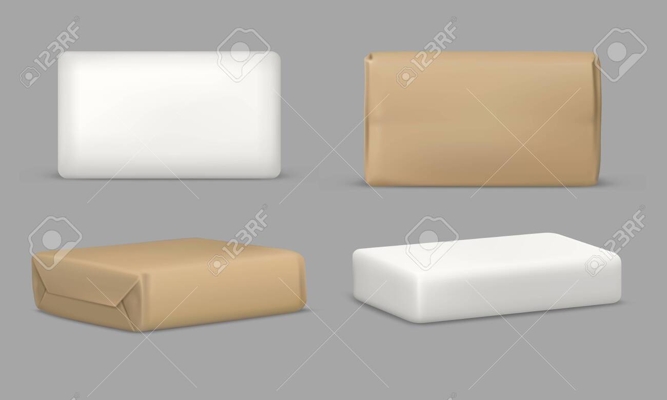 Download Soap Bar And Package Rectangular Realistic Mockup Template Vector 3d Isolated Model White Soap Bar In Brown Paper Wrapper Handmade Soap For Cosmetic Beauty And Body Care Brand Design Royalty Free Cliparts