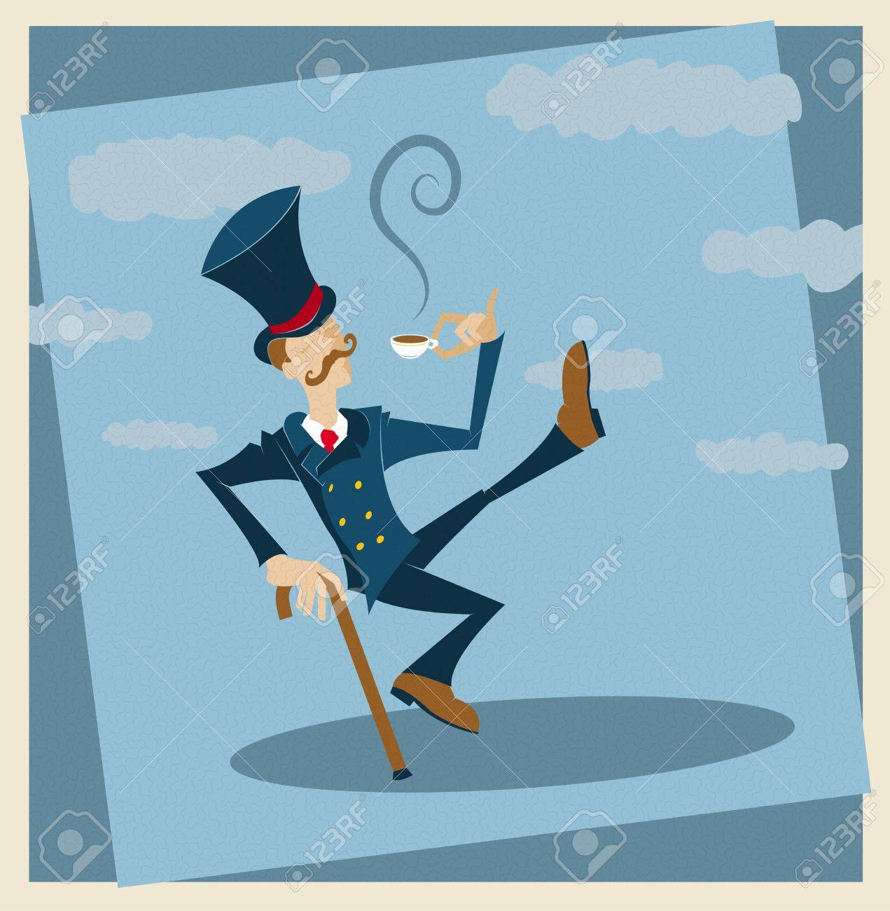 お茶の時間に飲む男性のコーヒーのレトロなイラストのイラスト素材 ベクタ Image