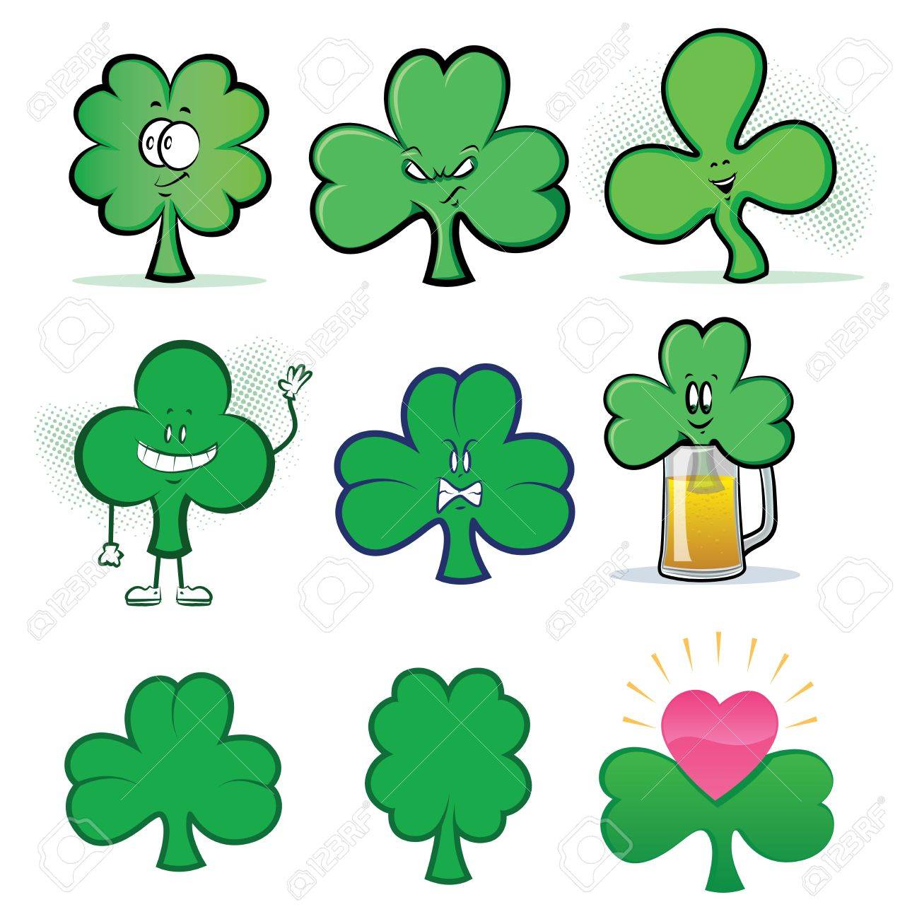 Trebol Trebol Iconos De Dibujos Animados Ilustraciones Vectoriales