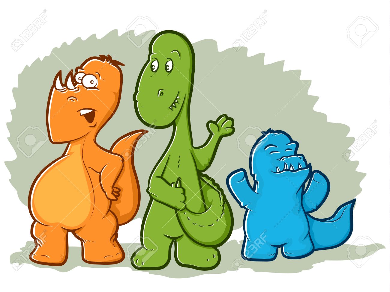 3 つのカラフルな恐竜モンスターのかわいいイラストのイラスト素材 ベクタ Image