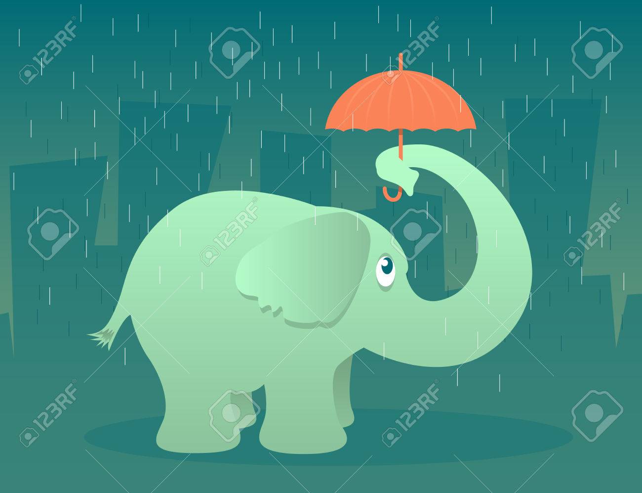 Illustration Of An Elephant Standing In The Rain Under A Tiny Umbrella  Royalty Free SVG, Cliparts, Vectors, and Stock Illustration. Image 23291773., image size:1300x997