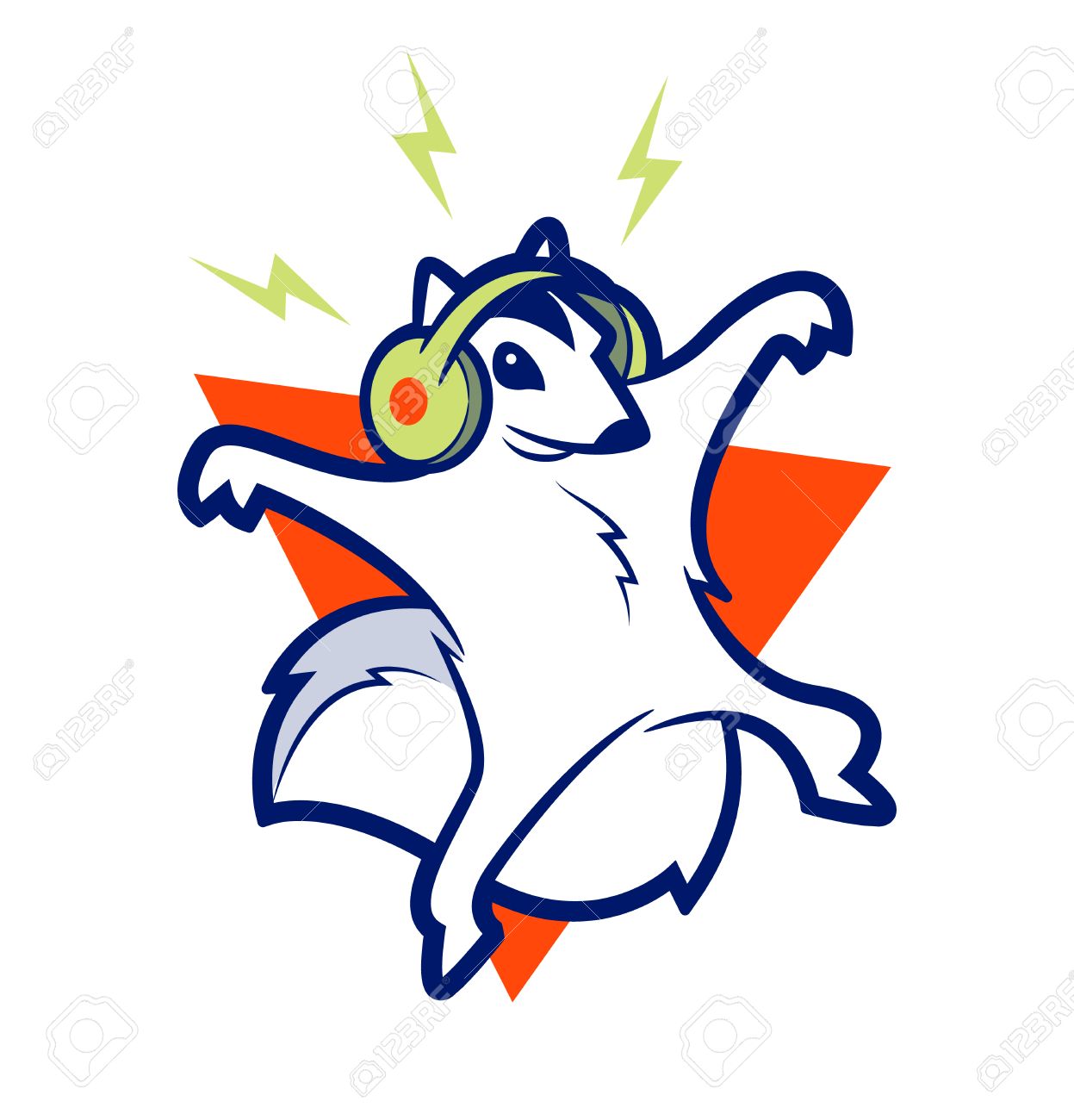 ムササビ着てヘッドフォンや音楽を聴くのイラスト素材 ベクタ Image