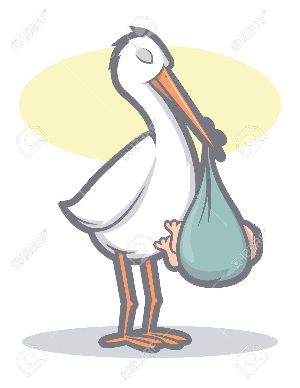 illustration of a stork bird holding a baby royalty free cliparts