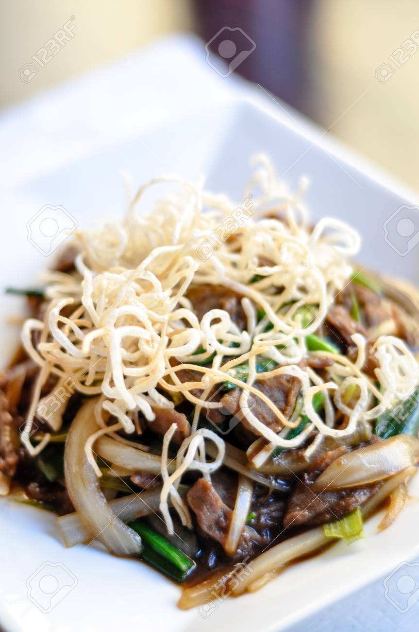 Stir Fried Mongolian Beef Stir Fried Beef With Green And White Stock Photo Picture And Royalty Free Image Image 86427735