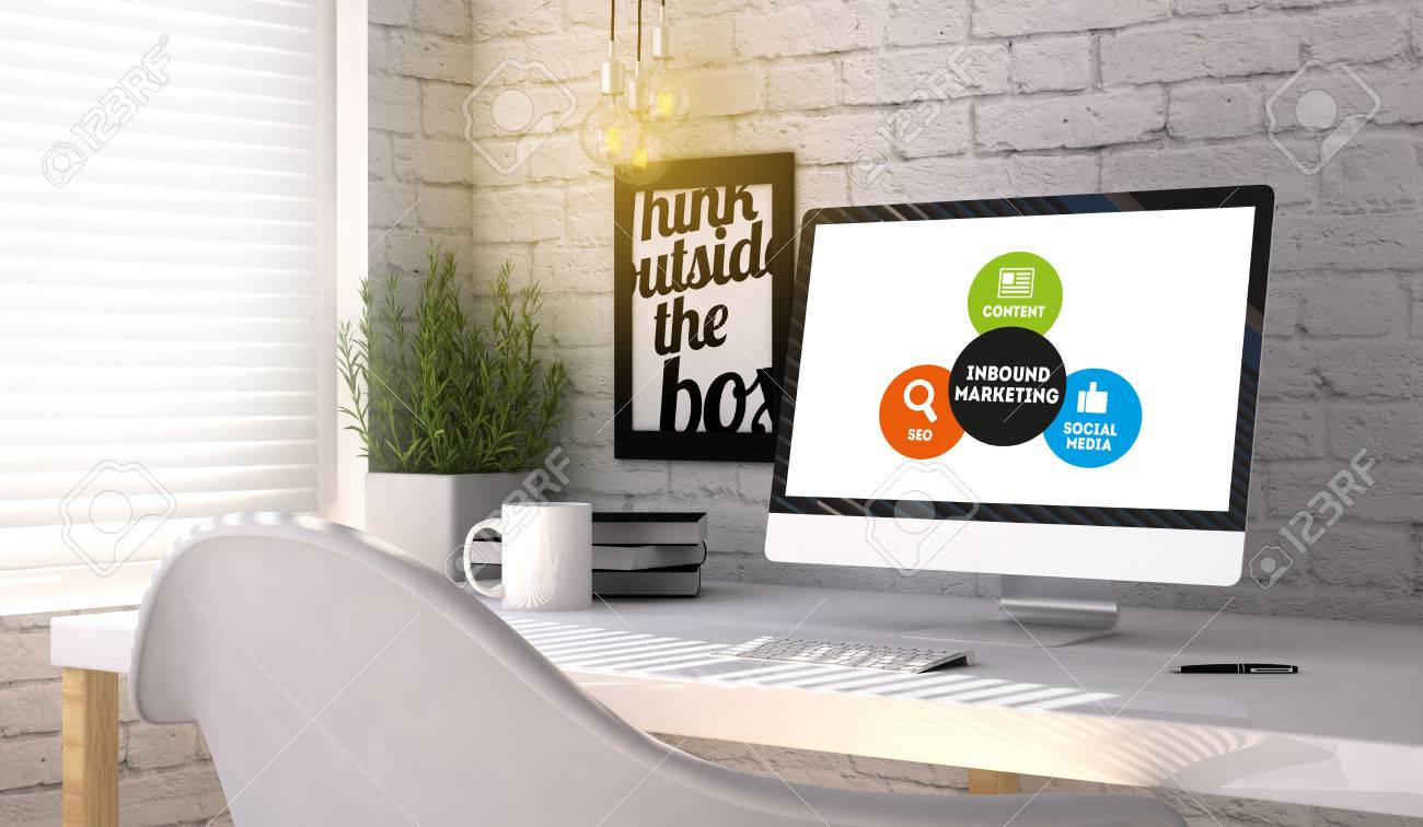 commercial concept: Computer generated with Inbound marketing scheme on the screen on stilish workplace. All graphics are made up. - 50982364 commercial concept: Computer generated with Inbound marketing scheme on the screen on stilish workplace. All graphics are made up. - 50982364