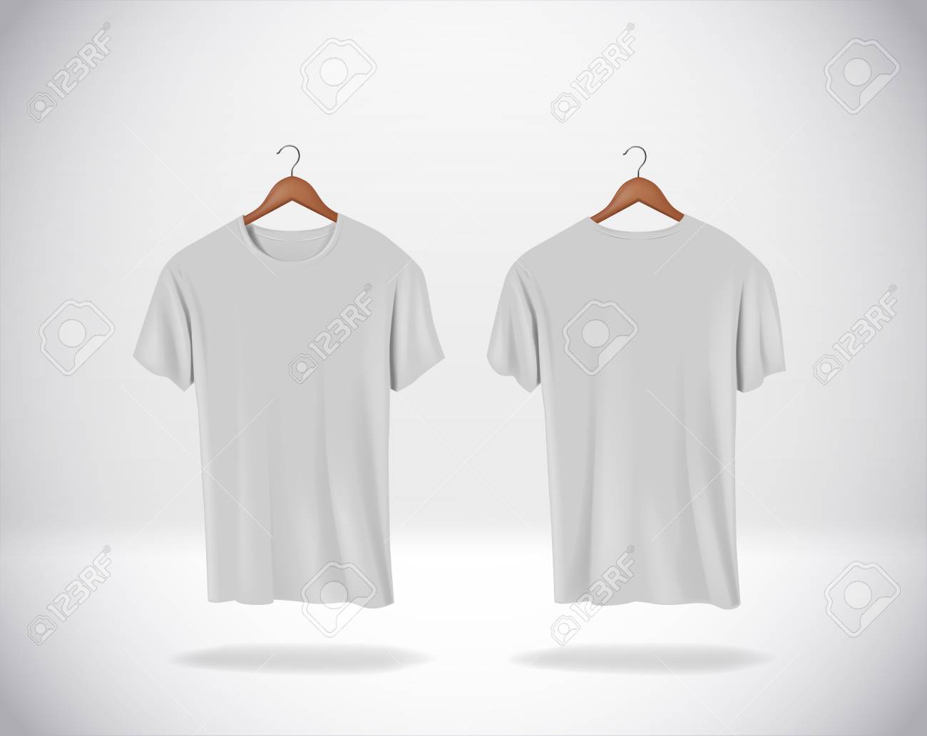 Download Gray T Shirts Mock Up Clothes Hanging Isolated On Wall Blank Royalty Free Cliparts Vectors And Stock Illustration Image 125298547