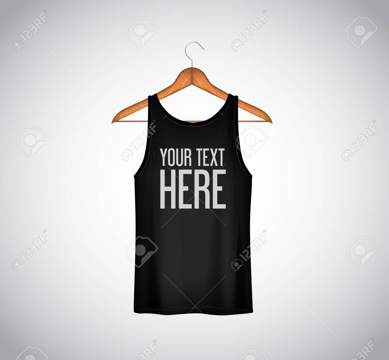 Men black tank top isolated. Realistic mockup whit brand text for advertising. T-shirt template on background. - 125264522 Men black tank top isolated. Realistic mockup whit brand text for advertising. T-shirt template on background. - 125264522