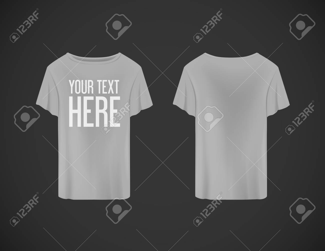 Men gray T-shirt. Realistic mockup whit brand text for advertising. Short sleeve T-shirt template on background. - 125264709 Men gray T-shirt. Realistic mockup whit brand text for advertising. Short sleeve T-shirt template on background. - 125264709