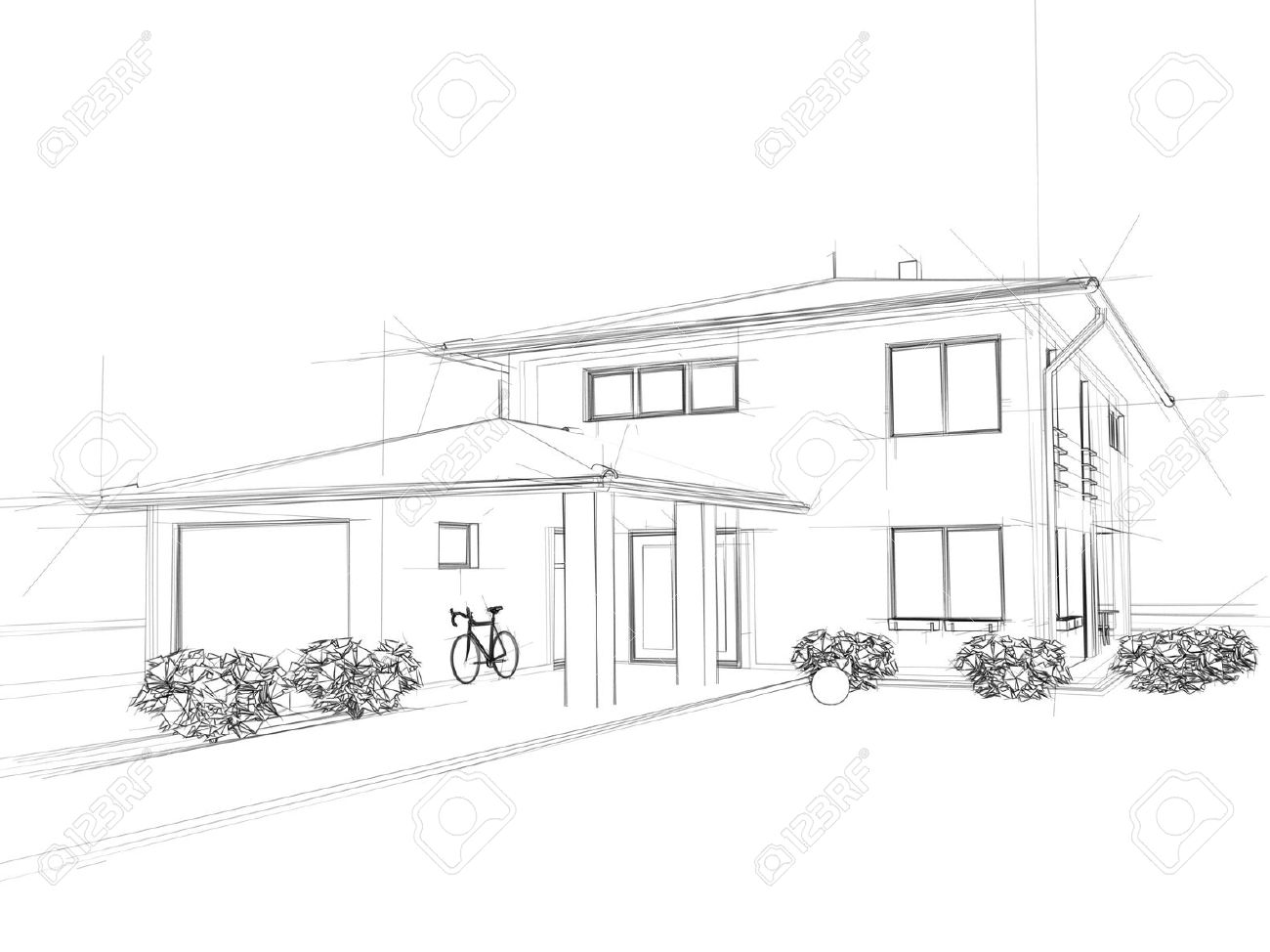 Illustation Of A House. Black Ink Drawing. Stock Photo, Picture ...