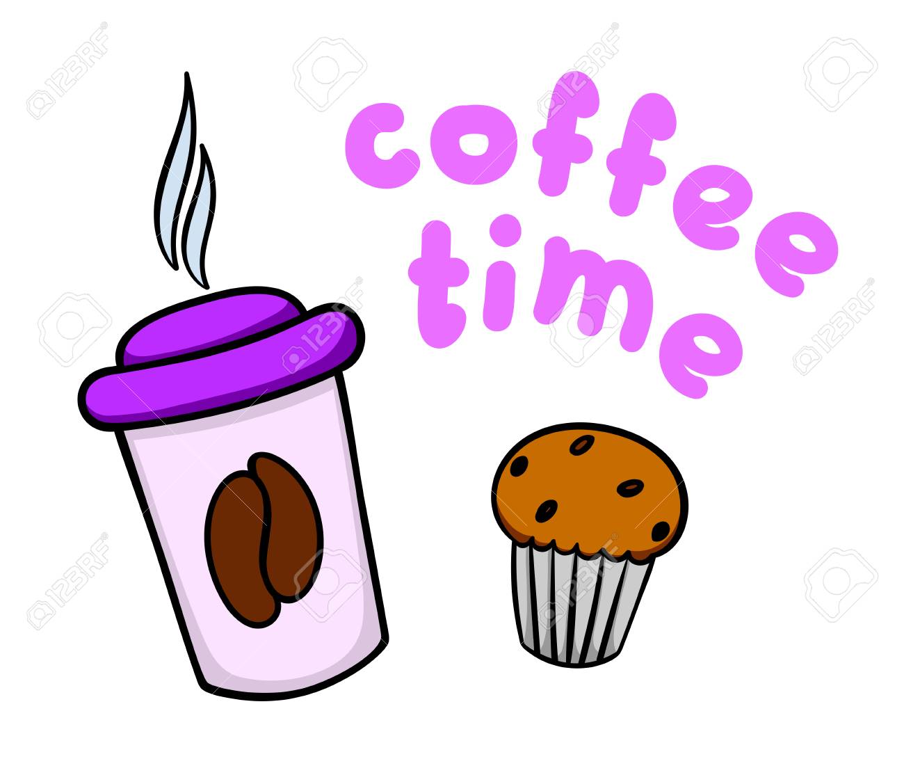 Coffee Break Illustration Cup Of And Cupcake On White Background Stock Vector Coffee Break Illustration Cup Of And Cupcake On White Background Stock Vector