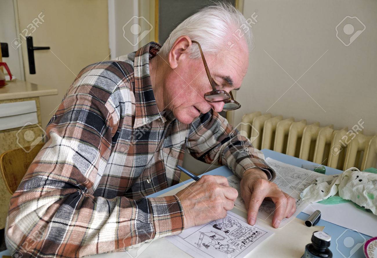 昔の漫画家は漫画を描いています の写真素材 画像素材 Image