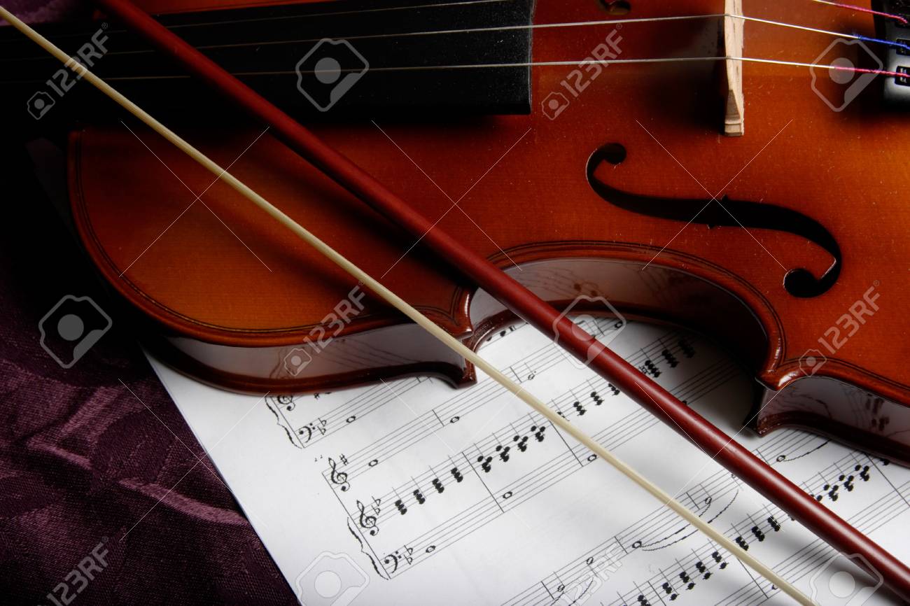 sheet music violin of close top of a on up