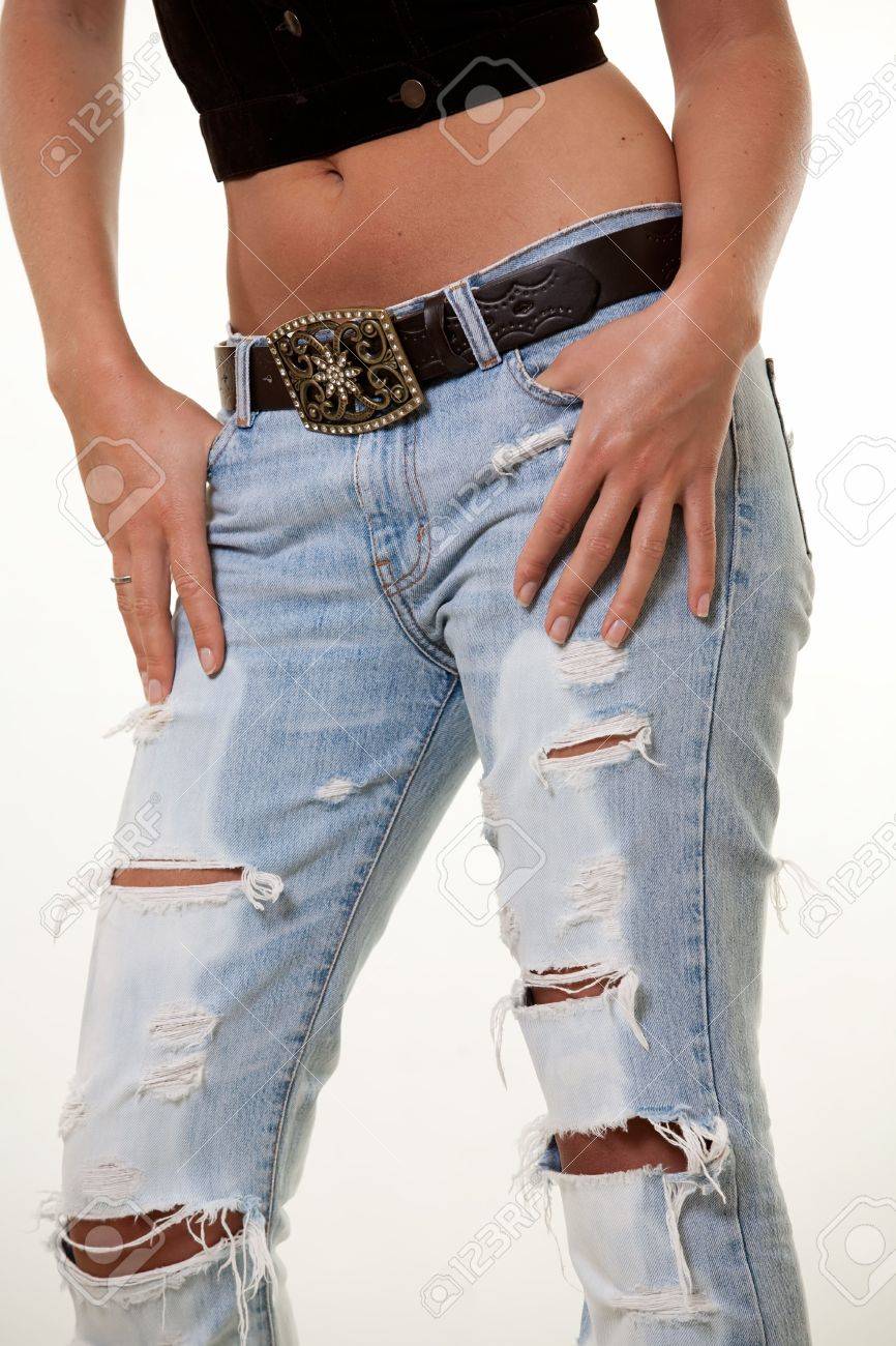 buckle ripped jeans