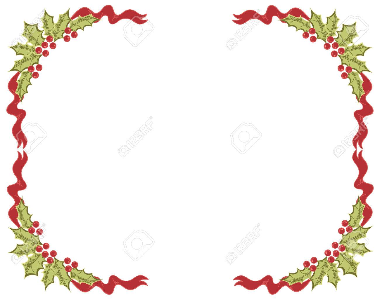 christmas frame vintage background with holly sprig for design