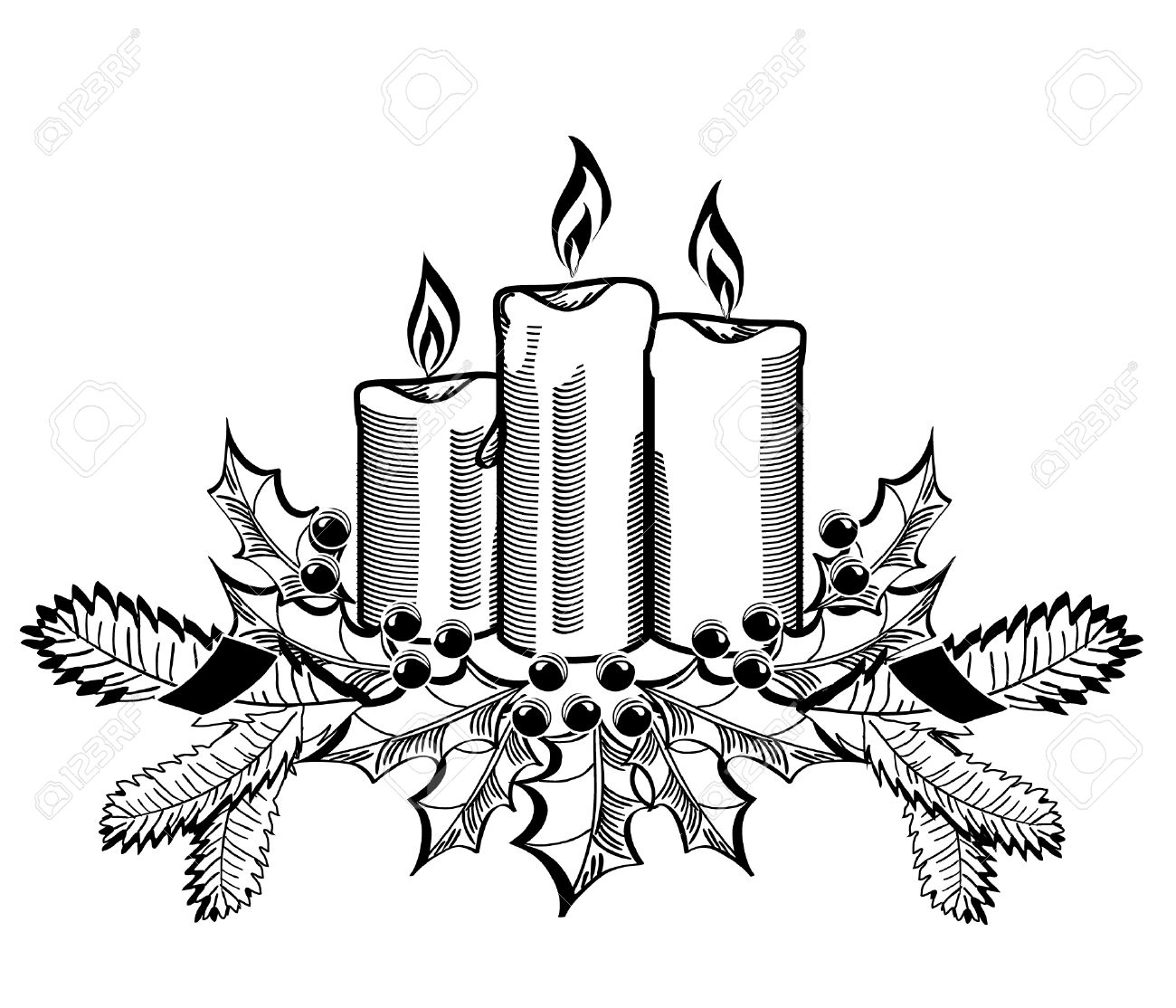 クリスマス キャンドルと白のヒイラギの小枝 のイラスト素材 ベクタ Image 8267593