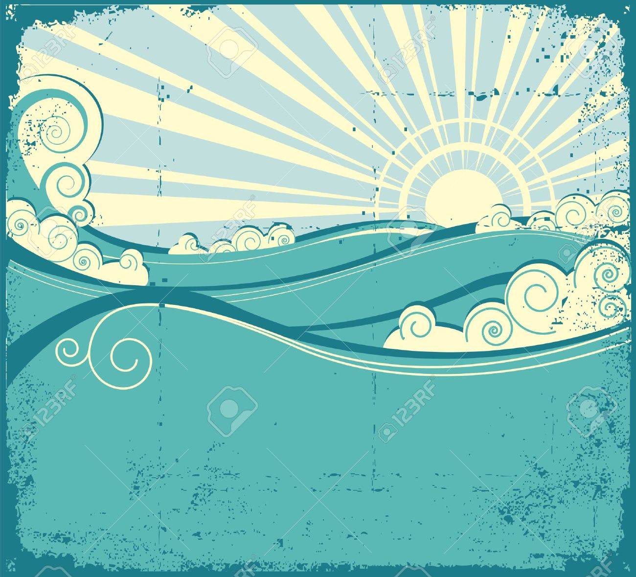 海の波の背景 海の風景のヴィンテージのイラストのイラスト素材 ベクタ Image 海の波の背景 海の風景のヴィンテージのイラストのイラスト素材 ベクタ Image