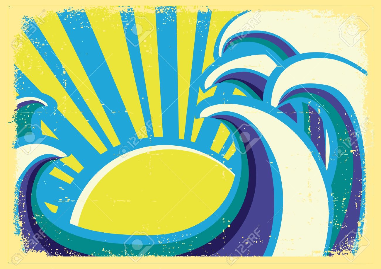 抽象的な海波ポスター カラー イラスト古いグランジ テクスチャ のイラスト素材 ベクタ Image