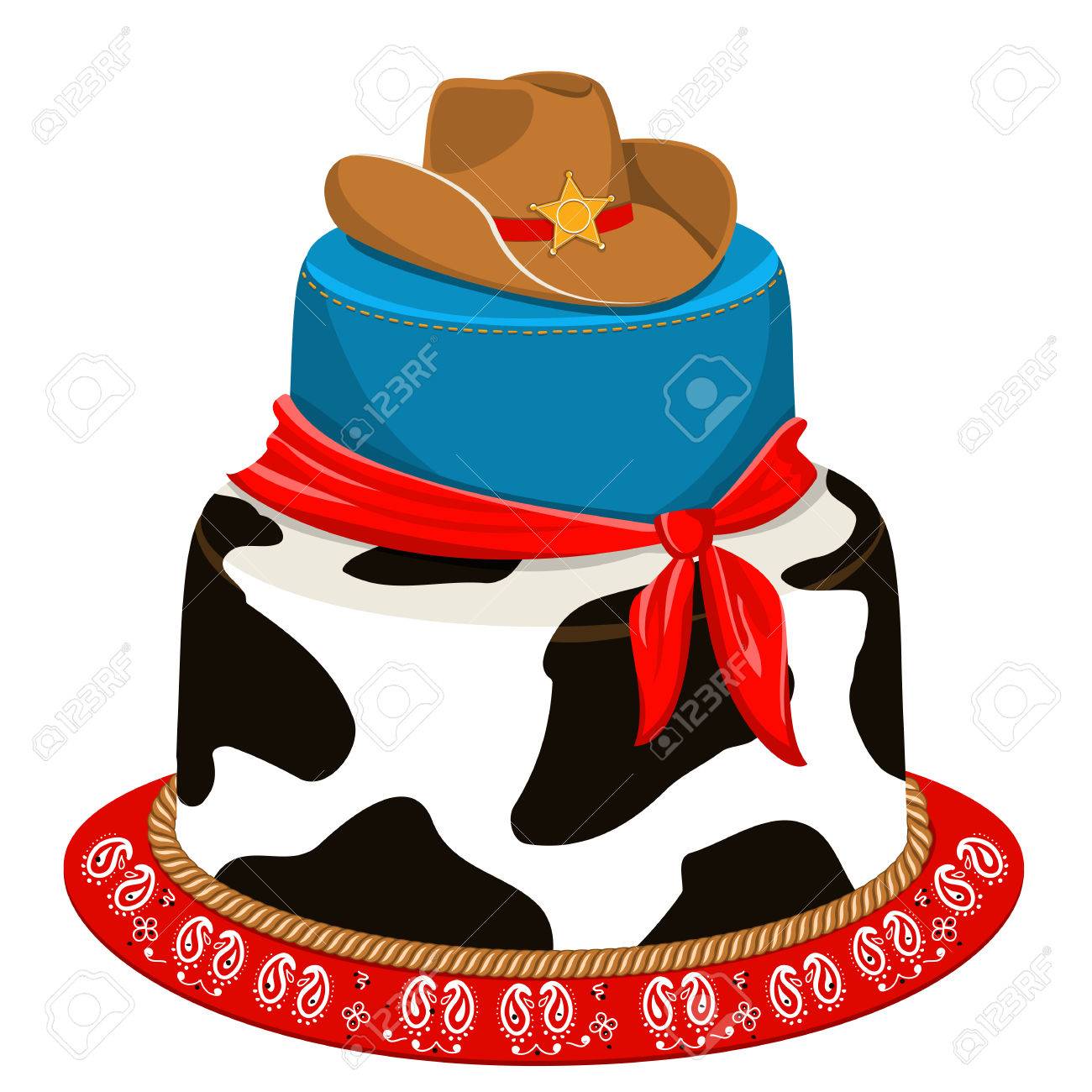 Gateau Cowboy Pour Enfant Fete D Anniversaire Avec Decoration Vector Traditionnelle Isolee Sur Blanc Pour La Conception Clip Art Libres De Droits Vecteurs Et Illustration Image