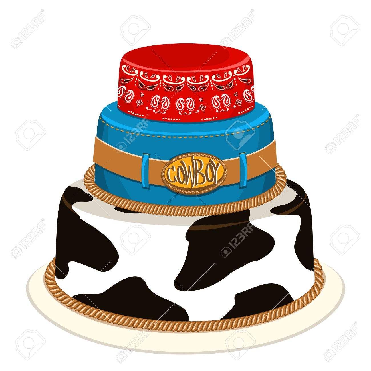 Cowboy Cake For Child Birthday Party With Decoration Vector