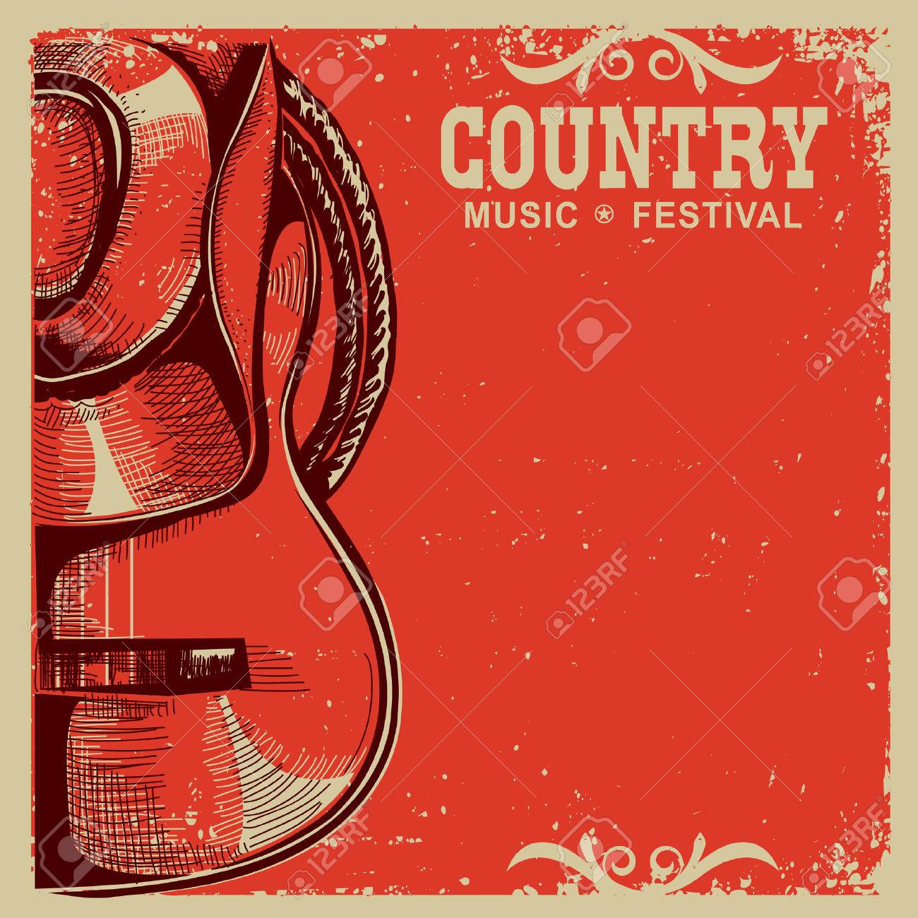 Western Country Music Poster With American Cowboy Hat And Guitar Royalty Free Cliparts Vectors And Stock Illustration Image