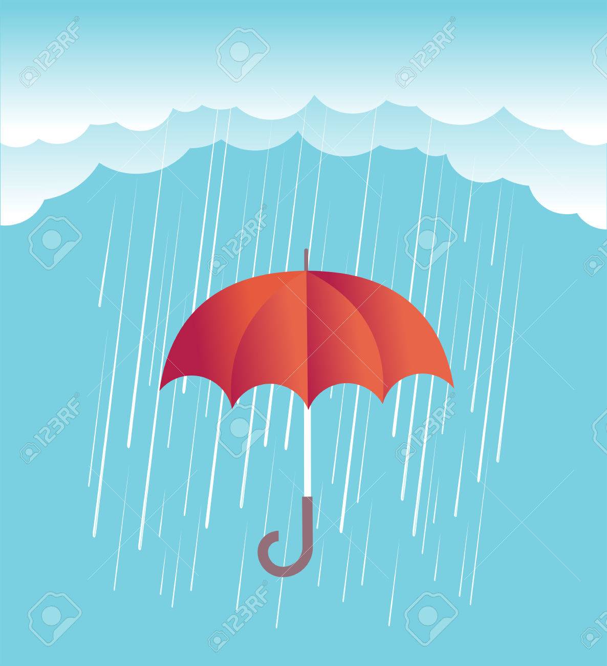 赤い傘と雨の雲 ベクトル春空イラストのイラスト素材 ベクタ Image