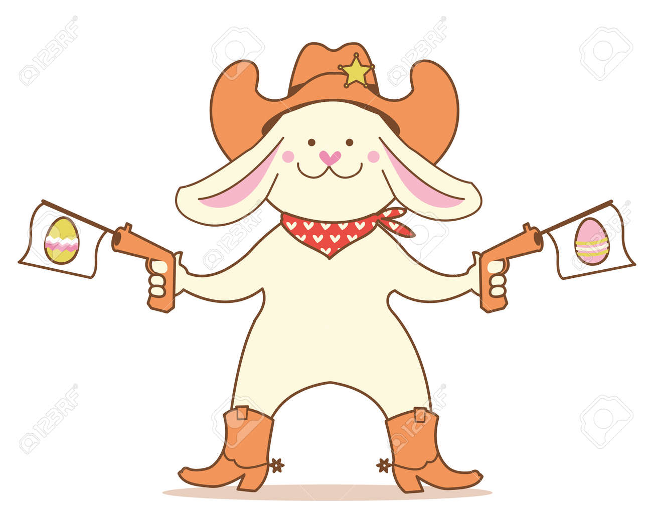 Cowboy Easter Rabbit And Easter Eggs. Cute Bunny In Cowboy Hat And Western  Boots Hold Guns Isolated On White. Vector Color Illustration For Card  Background Royalty Free SVG, Cliparts, Vectors, and Stock, image size:1300x1029