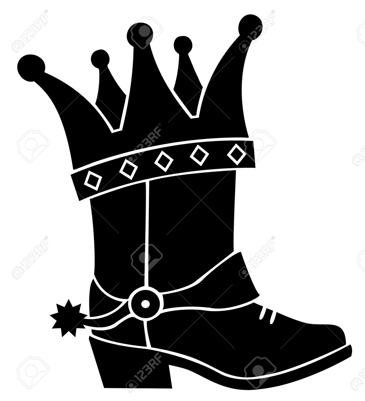 Cowboy Boot With King Crown Silhouette. Cowgirl Boot With Princess Crown  Vector Black Printable Illustration Isolated On White Background For  Design. Cowboy Birthday Party For Celebrating Card. Royalty Free SVG,  Cliparts, Vectors,, image size:1182x1300