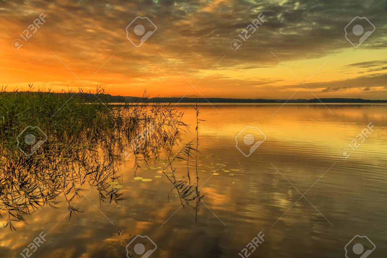 A small lake in the autumn during sunset - 131780131 A small lake in the autumn during sunset - 131780131