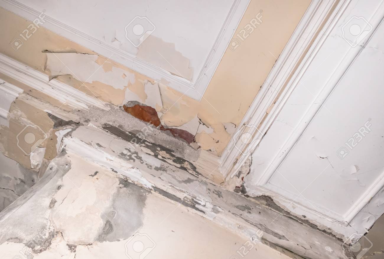 Peeling Paint On An Interior Ceiling A Result Of Humidity Stock