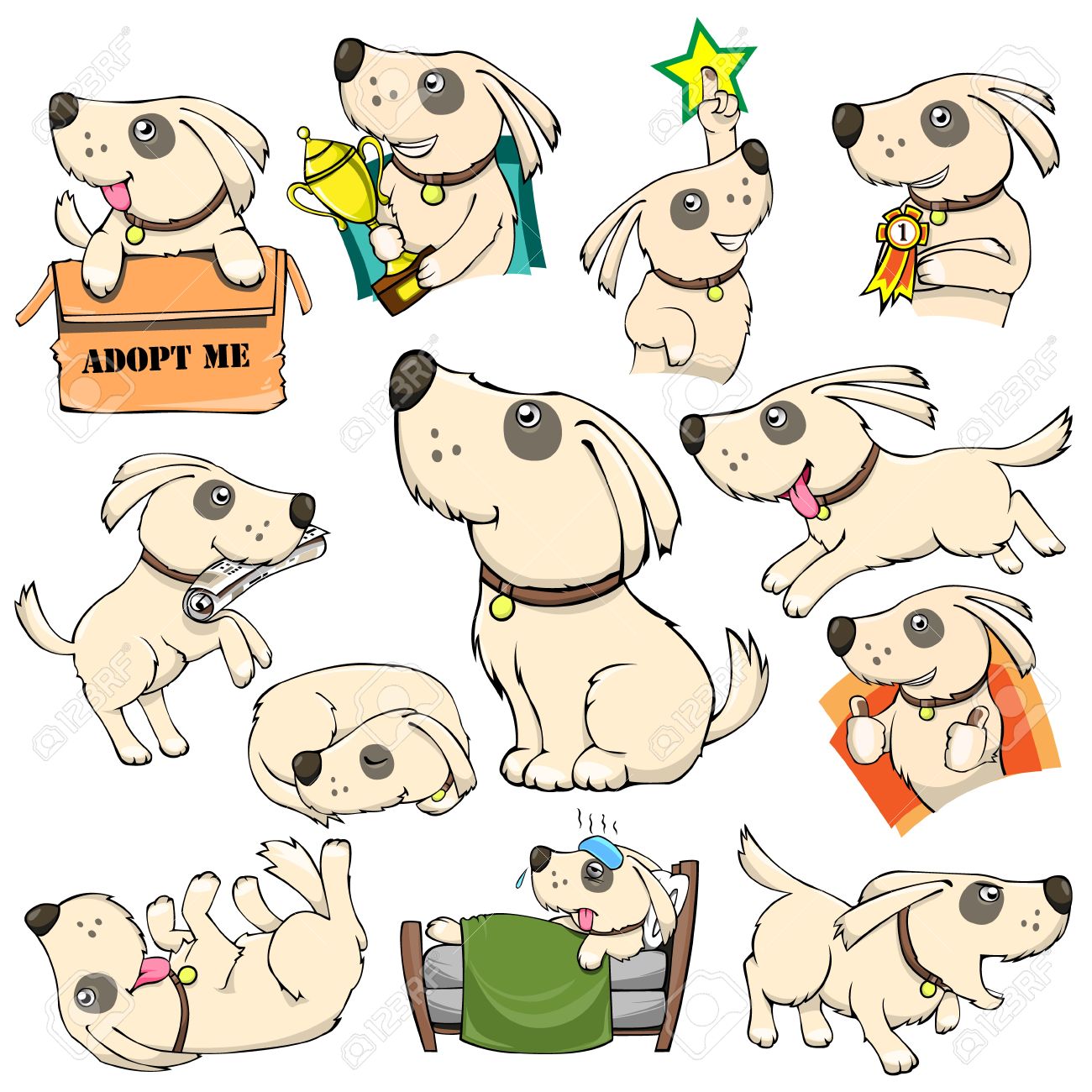 設定されている犬の活動のアクション パック漫画のイラスト素材 ベクタ Image 設定されている犬の活動のアクション パック漫画のイラスト素材 ベクタ Image