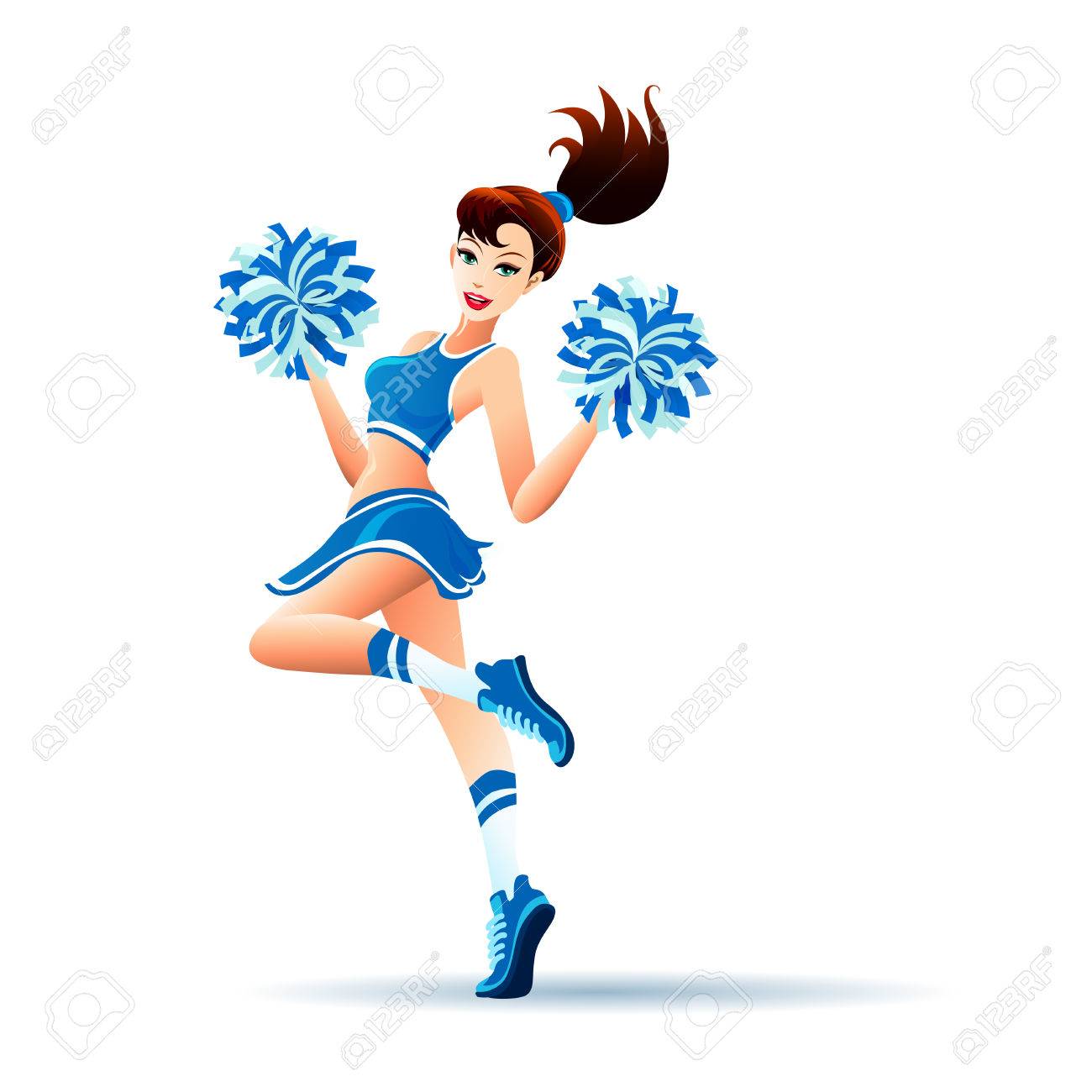 Young cheerleader dancing with pom poms. Isolated on white. - 50559949 Young cheerleader dancing with pom poms. Isolated on white. - 50559949
