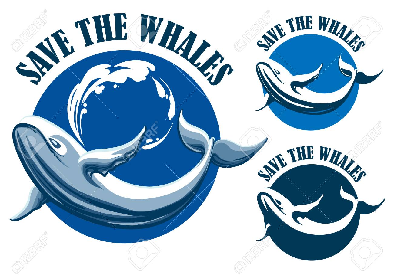 手描きの青いクジラと文言クジラのエンブレムやラベルセットを保存します ベクトルイラスト のイラスト素材 ベクタ Image