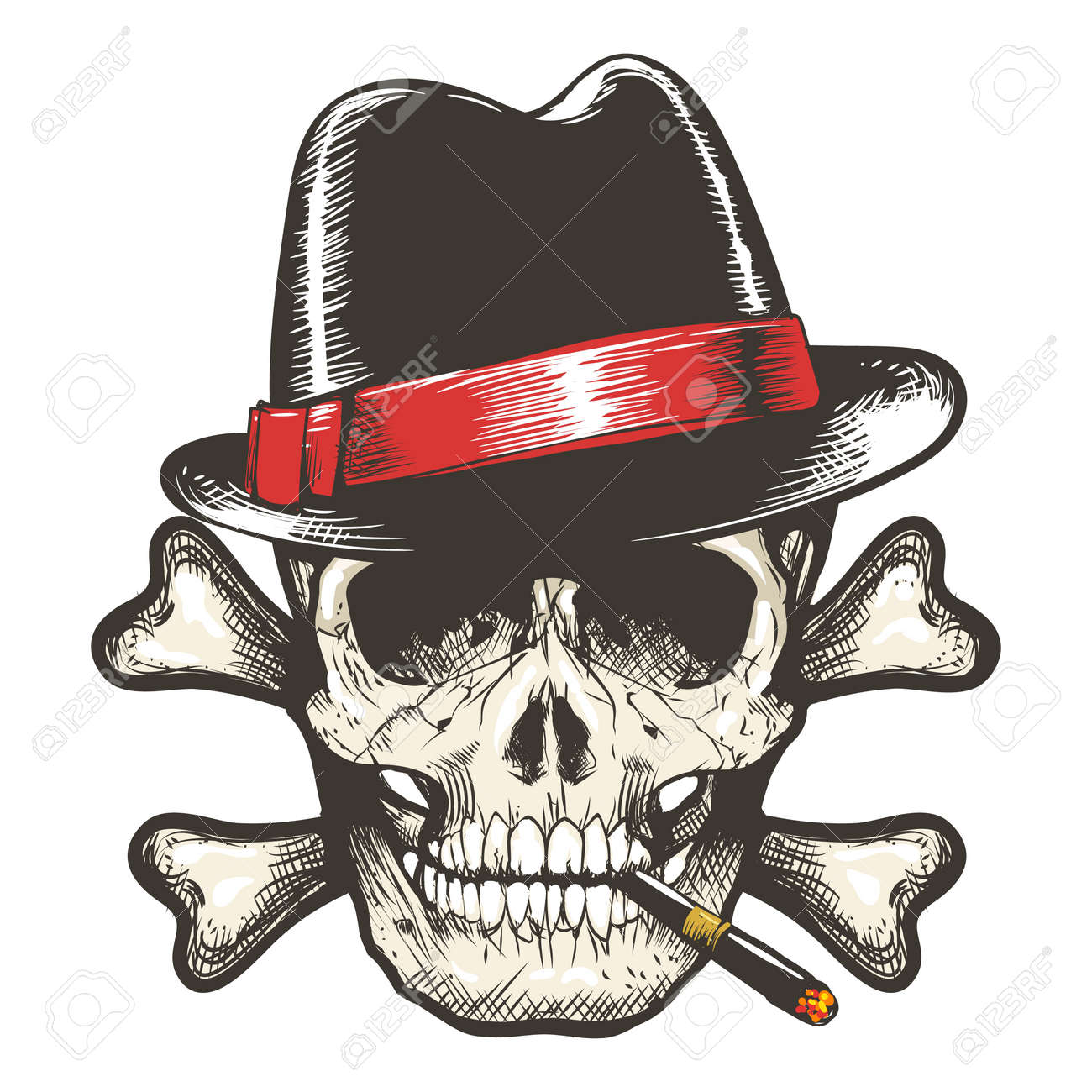 Tattoo Of Skull In Gangster Hat Smoking Cigar. Vector Illustration. Royalty  Free SVG, Cliparts, Vectors, and Stock Illustration. Image 178014936., image size:1300x1300
