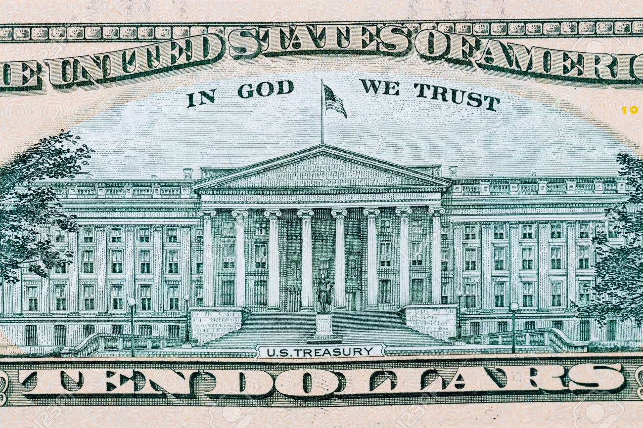 Close-up 10 US Dollar Bills With In God We Trust Text And Us Treasury.  Background Stock Photo, Picture and Royalty Free Image. Image 98701329.