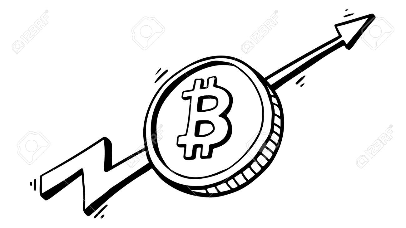 Cryptocurrency Coin Bitcoin With Arrow Growth Graph In Doodle Style  Isolated. Royalty Free SVG, Cliparts, Vectors, and Stock Illustration.  Image 168354065.