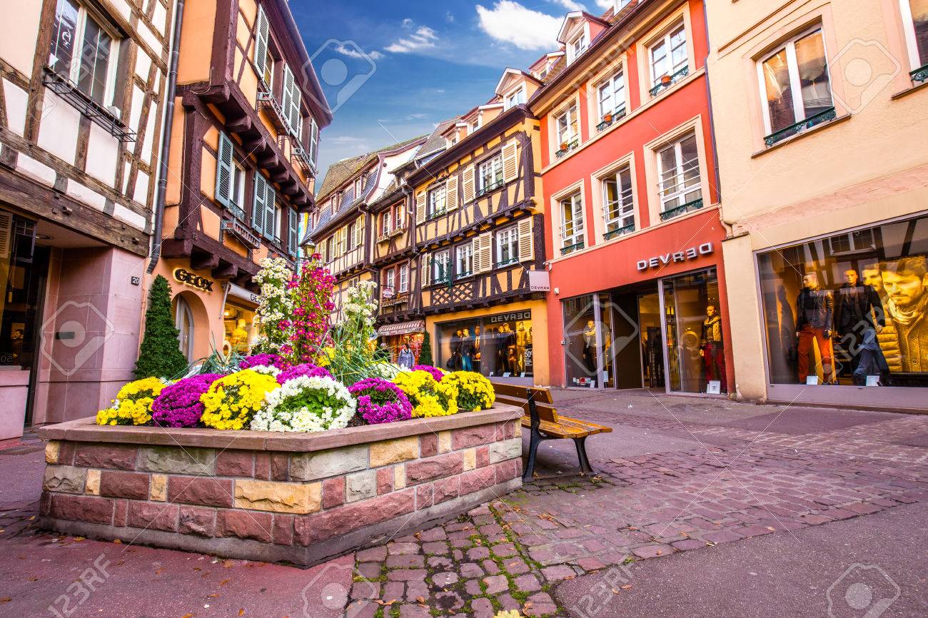 Colmar Street View To Colorful Traditional French Houses, Alsace, France  Stock Photo, Picture and Royalty Free Image. Image 64125766., image size:1300x866