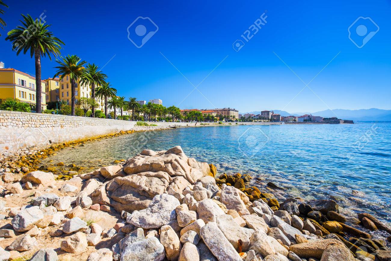Ajaccio Old City Center Coastal Cityscape With Palm Trees And Typical Old Houses Corsica France Europe Stock Photo Picture And Royalty Free Image Image