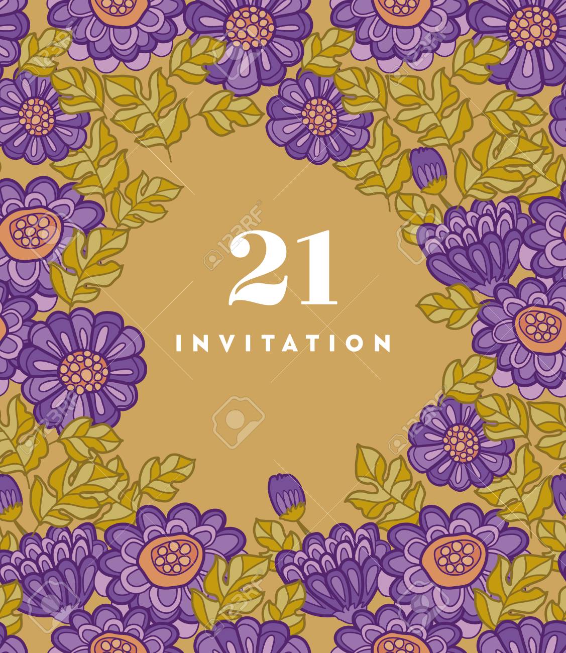 菊の花カード テンプレート デザイン アスター花の装飾的なイラスト 紫の色をモチーフとした秋の花 秋の花の素朴な農民スタイル要素 のイラスト素材 ベクタ Image