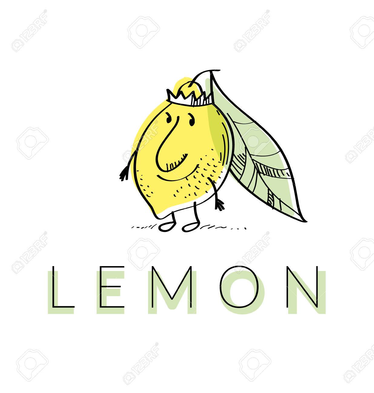 かわいい王レモンの漫画のキャラクター ロゴのためのマスコット フルーツのベクトル イラスト のイラスト素材 ベクタ Image