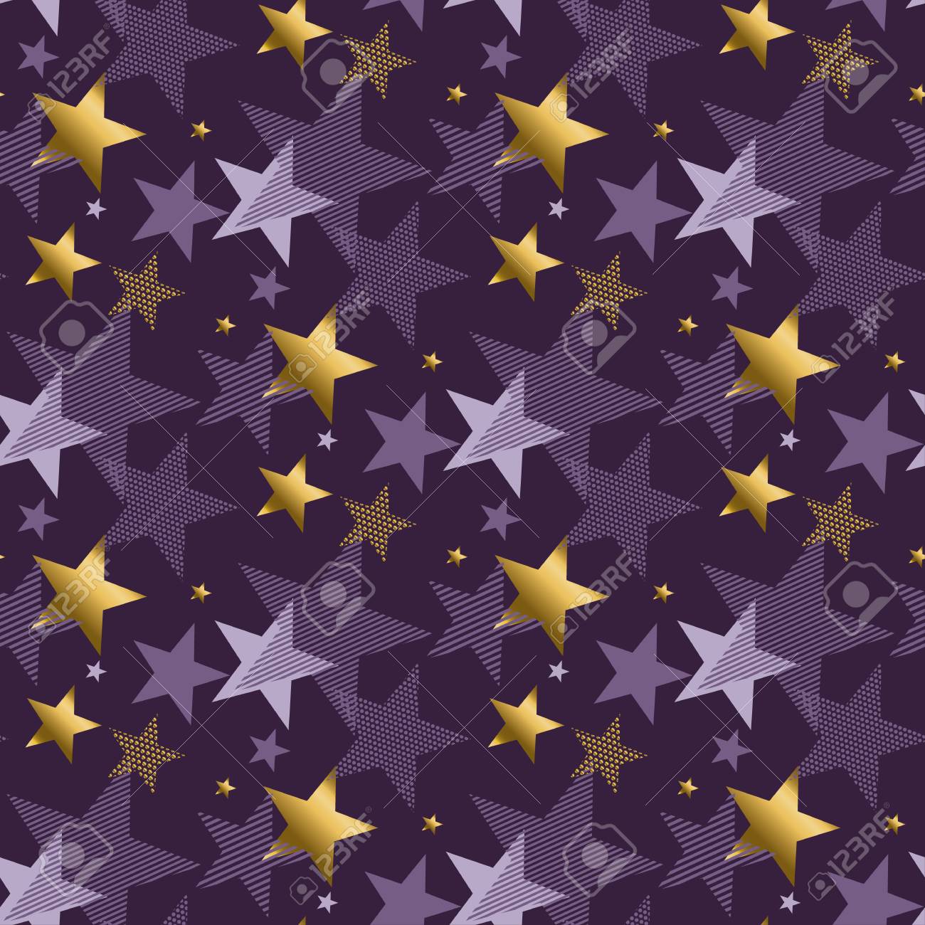 概念抽象星月夜ベクトル イラスト モダンなスタイルそこスター シームレス パターン 高級紫バイオレット色の背景イメージです 金の星の優雅なリペアが可能な モチーフのイラスト素材 ベクタ Image