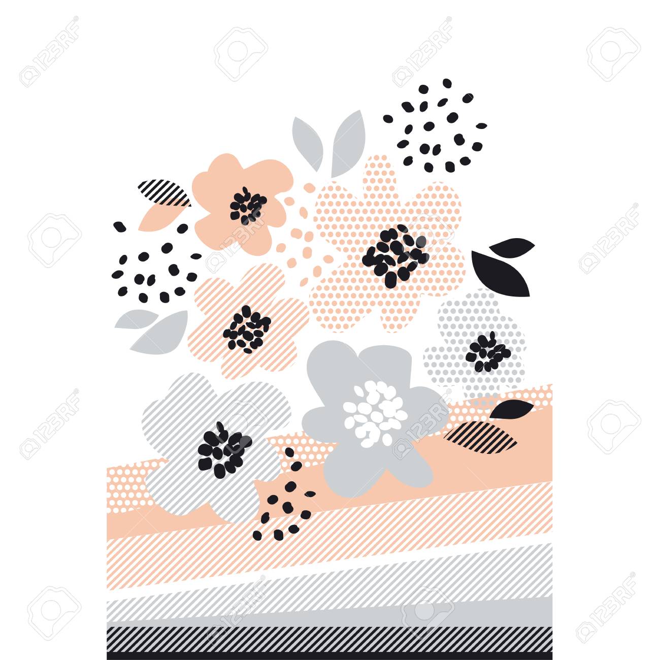 ロマンチックな淡い色の花柄のデザイン要素ベクトル イラスト ヘッダー カード ポスターなどの幾何学的なパターンを持つ花します のイラスト素材 ベクタ Image