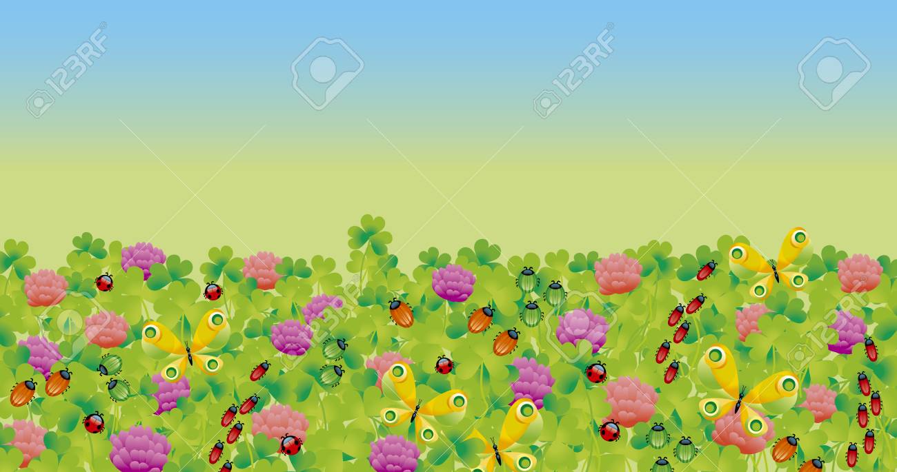 花と虫のヘッダー クローバーと蝶ベクトル イラスト 着陸のページのヘッダー の写真素材 画像素材 Image