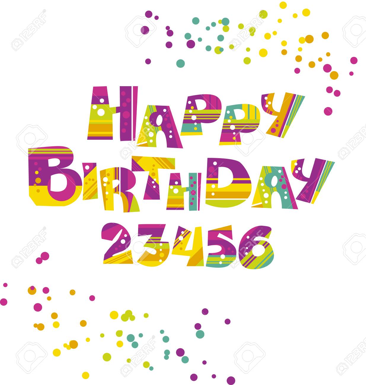 geometric childish style lettering isolated on white background funny happy birthday words for kids stock