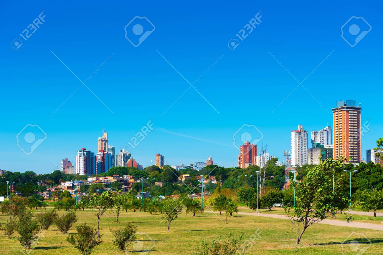 Skyscrapers and city buildings, Asuncion, Paraguay. City landscape. Copy space for text - 136119117 Skyscrapers and city buildings, Asuncion, Paraguay. City landscape. Copy space for text - 136119117