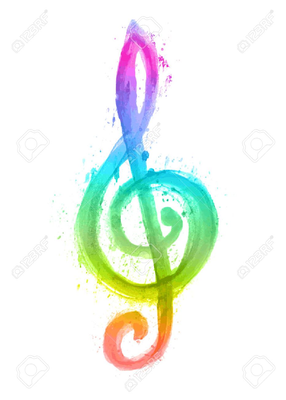 watercolor rainbow treble clef g on white royalty free cliparts watercolor treble clef