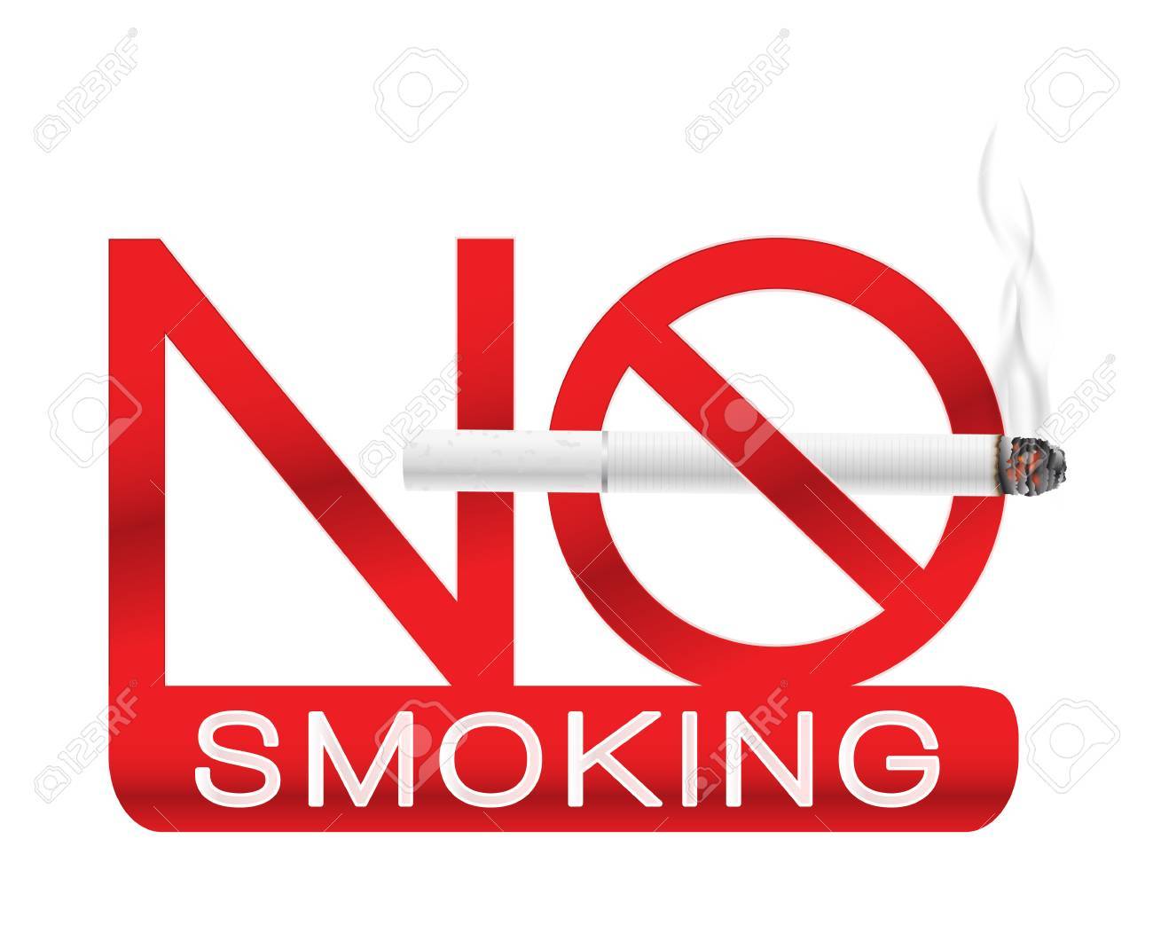 no smoking sign label with realistic white cigarette with smoke