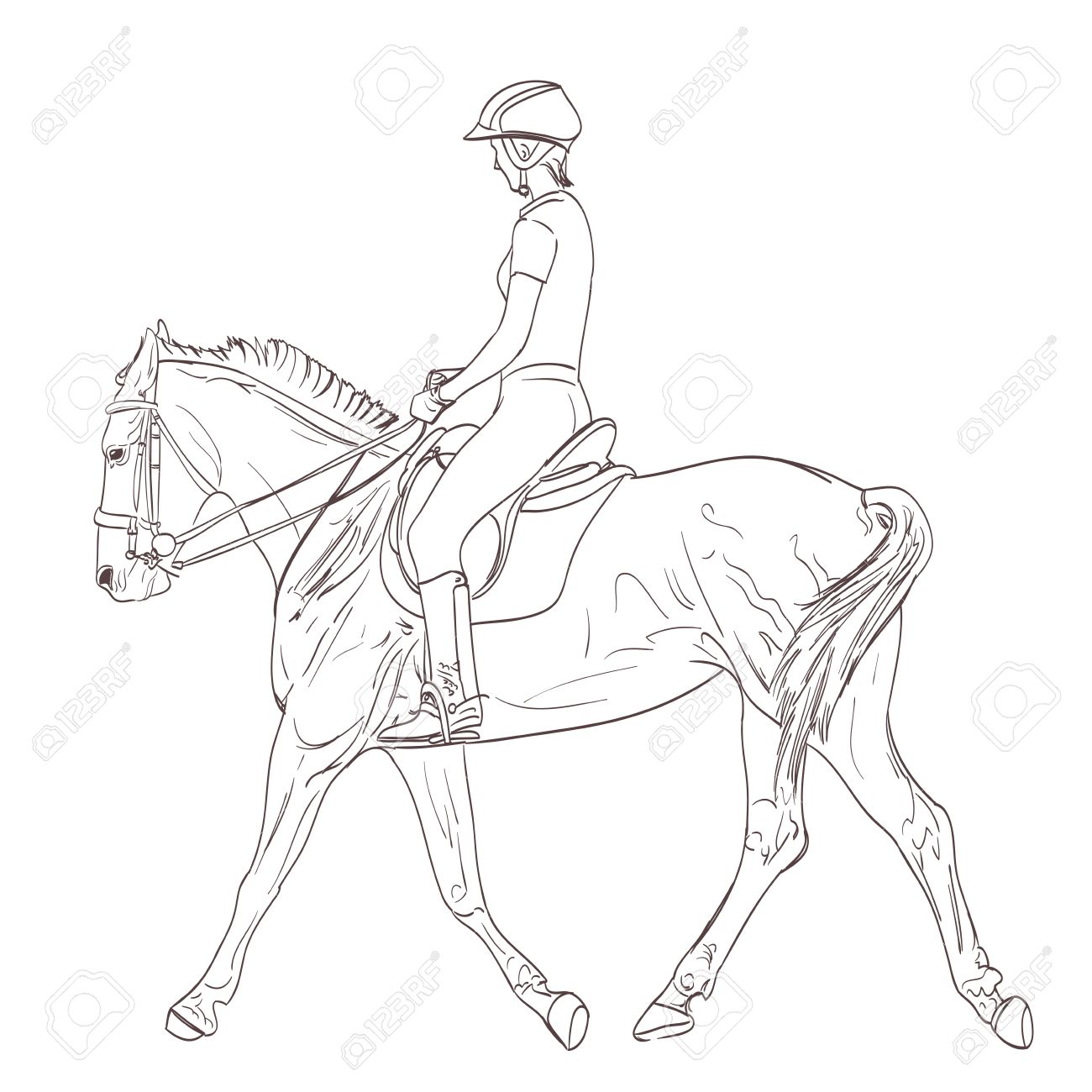 Dessin Cheval Au Galop Avec Cavalier Un Dessin De Cavalier. Formation Équestre Line-art Illustration. Vecteur Clip Art Libres De Droits, Svg, Vecteurs Et Illustration. Image 62142054
